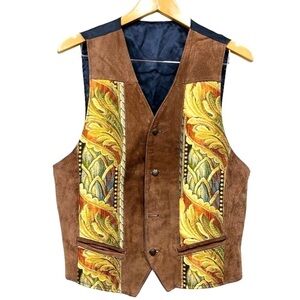 Vintage Suede and Tapestry button down vest approx size large